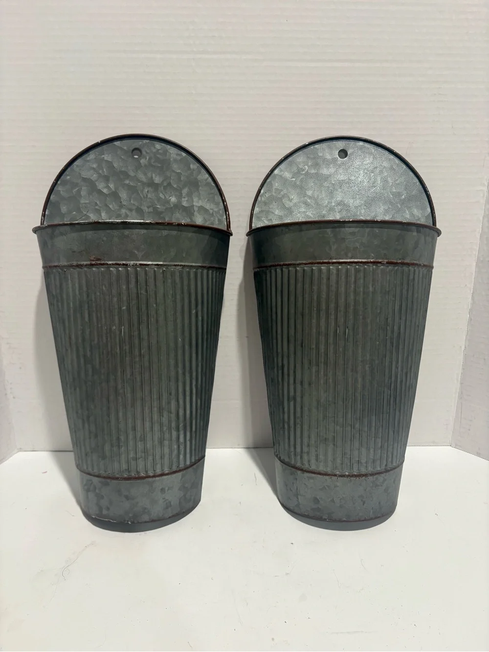 Kirklands Galvanized Gray Ribbed Wall Vases - Set of 2